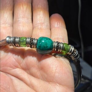 Elegant Silver and Green Beaded Necklace